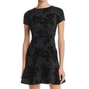 Aqua black velvet floral embossed dress